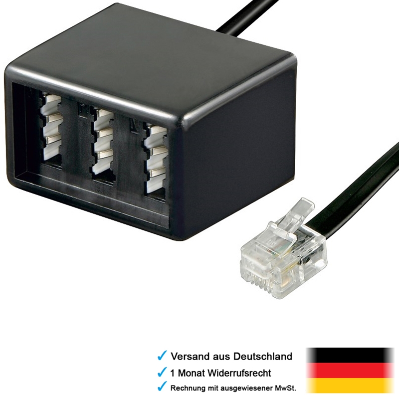 RJ11 Adapter 0,1m - Stecker Auf 2x Kupplung Mit Vergoldeten Kontakten Für Telefon & ISDN